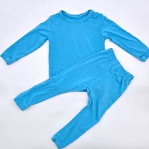 Kids Blue Bamboo Rayon Spandex Long Sleeve Pajama Set Size 12-24 Months